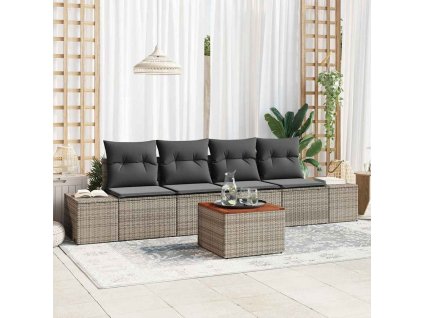 Súprava záhradných pohoviek s vankúšom 5 pcs Sivá Poly ratan 3347888