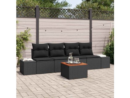 Súprava záhradných pohoviek s vankúšom 5 pcs Čierna Poly ratan 3347891