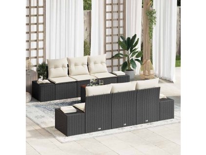 Súprava záhradných pohoviek s vankúšom 7 pcs Čierna polyratan 3347901