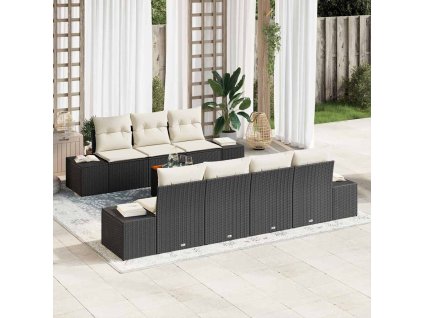 Súprava záhradných pohoviek s vankúšom 8 pcs Čierna polyratan 3347915