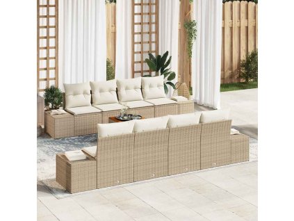 Súprava záhradných pohoviek s vankúšom 9 pcs Béžová polyratan 3347932