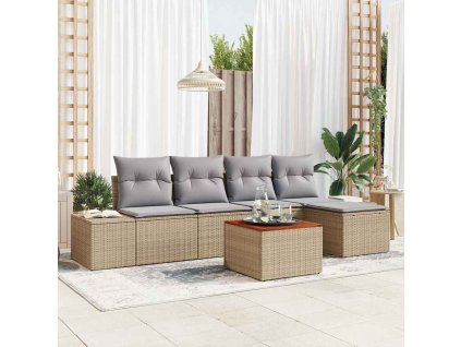 Súprava záhradných pohoviek s vankúšom 6 pcs Béžová Poly ratan 3347945
