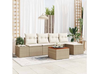 Súprava záhradných pohoviek s vankúšom 6 pcs Béžová Poly ratan 3347946