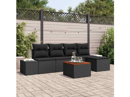Súprava záhradných pohoviek s vankúšom 6 pcs Čierna Poly ratan 3347947