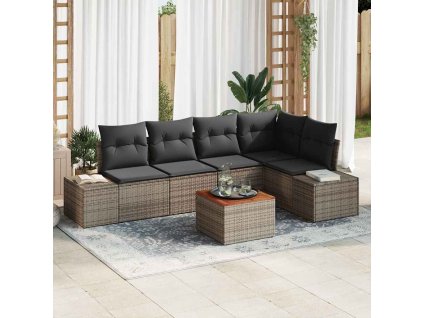 Súprava záhradných pohoviek s vankúšom 6 pcs Sivá polyratan 3347958