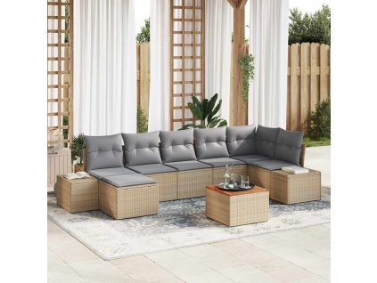 Súprava záhradných pohoviek s vankúšom 8 pcs Béžová polyratan 3347987