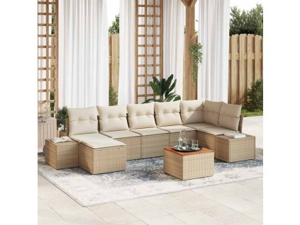 Súprava záhradných pohoviek s vankúšom 8 pcs Béžová polyratan 3347988