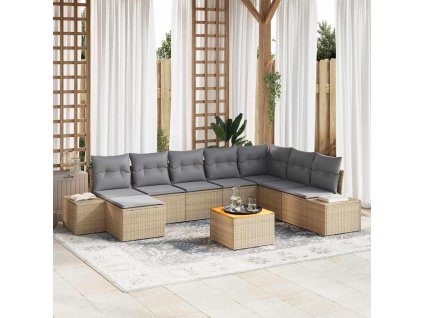 Súprava záhradných pohoviek s vankúšom 9 pcs Béžová polyratan 3347994