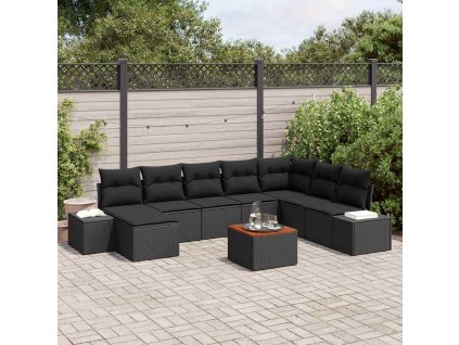 Súprava záhradných pohoviek s vankúšom 9 pcs Čierna Poly ratan 3347996