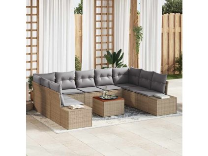 Súprava záhradných pohoviek s vankúšom 10 pcs Béžová polyratan 3348001