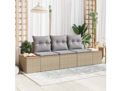 Súprava záhradných pohoviek s vankúšom 3 pcs Béžová polyratan 3348016