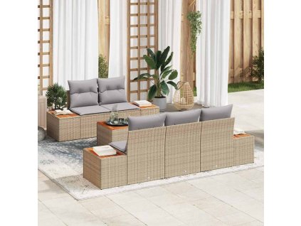 Súprava záhradných pohoviek s vankúšom 6 pcs Béžová Poly ratan 3348026