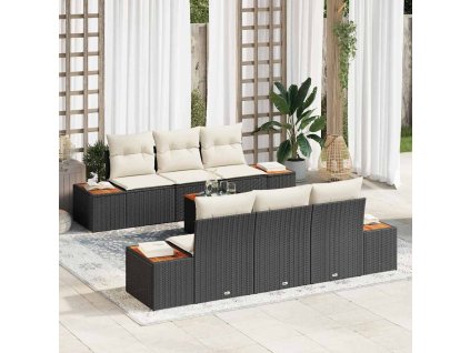 Súprava záhradných pohoviek s vankúšom 7 pcs Čierna Poly ratan 3348028