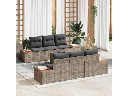 Súprava záhradných pohoviek s vankúšom 7 pcs Sivá Poly ratan 3348030