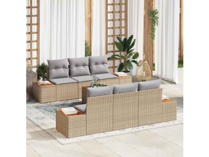 Súprava záhradných pohoviek s vankúšom 7 pcs Béžová Poly ratan 3348031