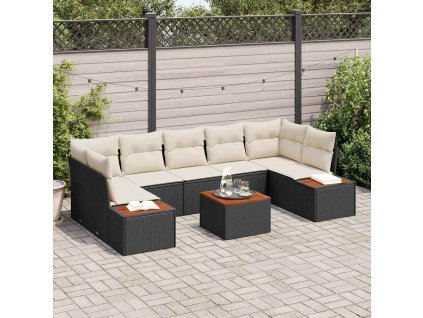 Súprava záhradných pohoviek s vankúšom 8 pcs Čierna Poly ratan 3348043