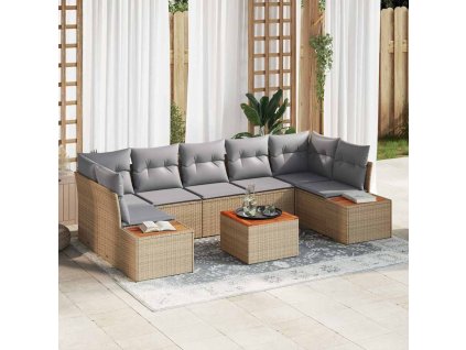 Súprava záhradných pohoviek s vankúšom 8 pcs Béžová Poly ratan 3348046