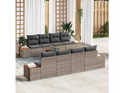 Súprava záhradných pohoviek s vankúšom 9 pcs Sivá Poly ratan 3348050