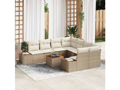 Súprava záhradných pohoviek s vankúšom 9 pcs Béžová Poly ratan 3348057