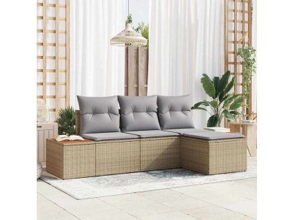 Súprava záhradných pohoviek s vankúšom 4 pcs Béžová polyratan 3348061