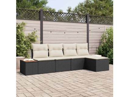 Súprava záhradných pohoviek s vankúšom 5 pcs Čierna Poly ratan 3348063