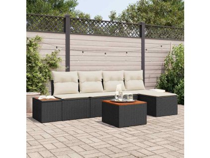 Súprava záhradných pohoviek s vankúšom 6 pcs Čierna Poly ratan 3348068