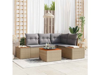 Súprava záhradných pohoviek s vankúšom 5 pcs Béžová polyratan 3348081