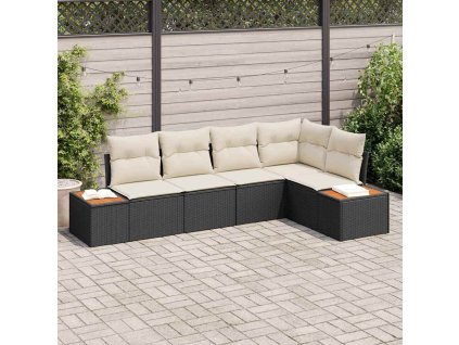 Súprava záhradných pohoviek s vankúšom 5 pcs Čierna Poly ratan 3348083