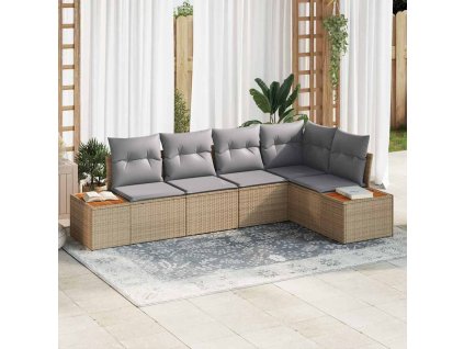Súprava záhradných pohoviek s vankúšom 5 pcs Béžová Poly ratan 3348086