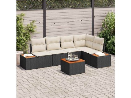 Súprava záhradných pohoviek s vankúšom 6 pcs Čierna Poly ratan 3348088