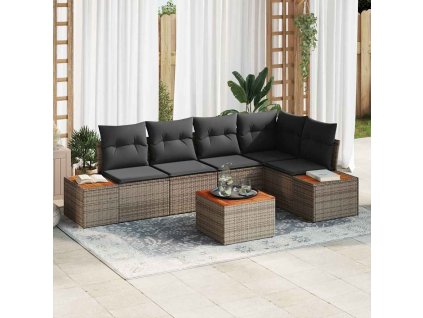 Súprava záhradných pohoviek s vankúšom 6 pcs Sivá Poly ratan 3348090