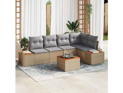 Súprava záhradných pohoviek s vankúšom 6 pcs Béžová Poly ratan 3348091