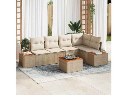 Súprava záhradných pohoviek s vankúšom 6 pcs Béžová Poly ratan 3348092
