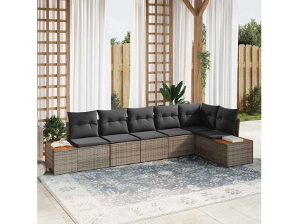 Súprava záhradných pohoviek s vankúšom 6 pcs Sivá Poly ratan 3348095