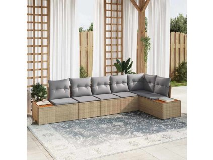 Súprava záhradných pohoviek s vankúšom 6 pcs Béžová Poly ratan 3348096