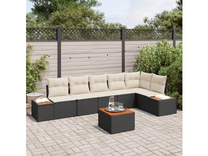 Súprava záhradných pohoviek s vankúšom 7 pcs Čierna Poly ratan 3348098