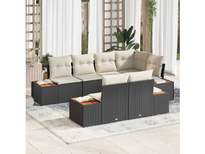 Súprava záhradných pohoviek s vankúšom 7 pcs Čierna polyratan 3348103