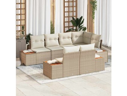 Súprava záhradných pohoviek s vankúšom 7 pcs Béžová polyratan 3348107