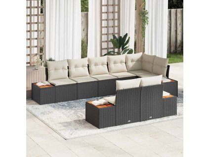 Súprava záhradných pohoviek s vankúšom 8 pcs Čierna Poly ratan 3348108