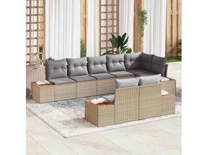 Súprava záhradných pohoviek s vankúšom 8 pcs Béžová Poly ratan 3348111