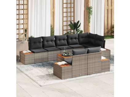 Súprava záhradných pohoviek s vankúšom 9 pcs Sivá Poly ratan 3348115