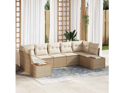 Súprava záhradných pohoviek s vankúšom 7 pcs Béžová polyratan 3348162