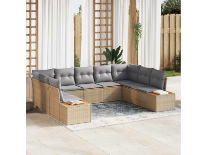 Súprava záhradných pohoviek s vankúšom 9 pcs Béžová Poly ratan 3348166
