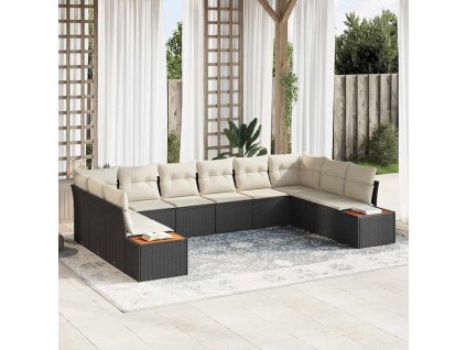 Súprava záhradných pohoviek s vankúšom 10 pcs Čierna Poly ratan 3348173