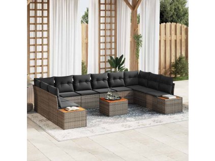 Súprava záhradných pohoviek s vankúšom 11 pcs Sivá Poly ratan 3348180