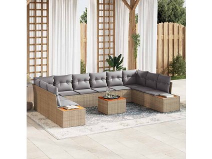 Súprava záhradných pohoviek s vankúšom 11 pcs Béžová Poly ratan 3348181