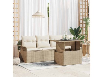 Súprava záhradných pohoviek s vankúšom 5 pcs Béžová polyratan 3348187