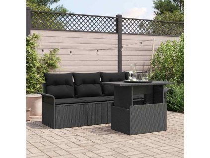 Súprava záhradných pohoviek s vankúšom 5 pcs Čierna polyratan 3348189