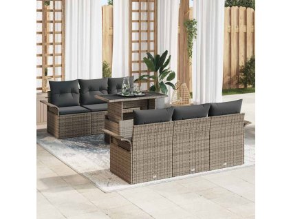 Súprava záhradných pohoviek s vankúšom 7 pcs Sivá polyratan 3348205