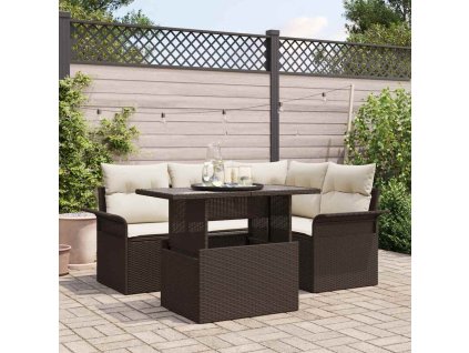 Súprava záhradných pohoviek s vankúšom 5 pcs Hnedá Poly ratan 3348274